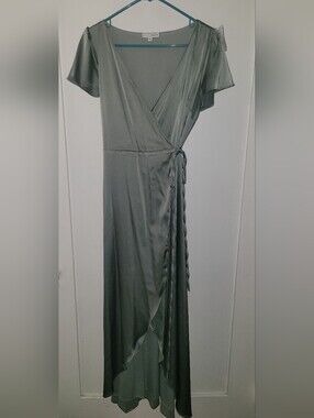 Baltic Born Sage Green Satin Wrap Dress
